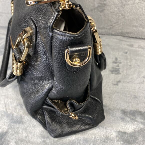KATTEE Black Cowhide Leather Pebbled Goldtone Hardware Purse Handbag - Picture 6 of 16